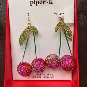 Piper K Cherry Drop Earrings - Red and Green